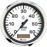 FARIA 36032 SPUN SILVER 6000 RPM TACHOMETER WITH HOUR METER - OEM TC9196